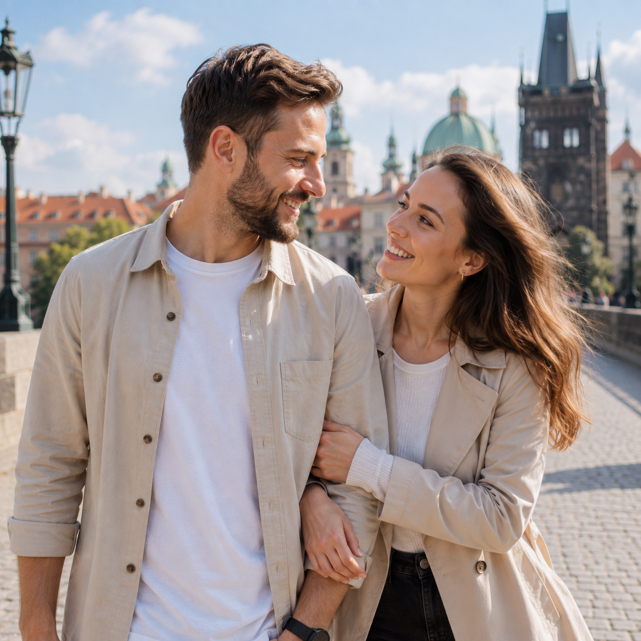A couple walking in Czechia